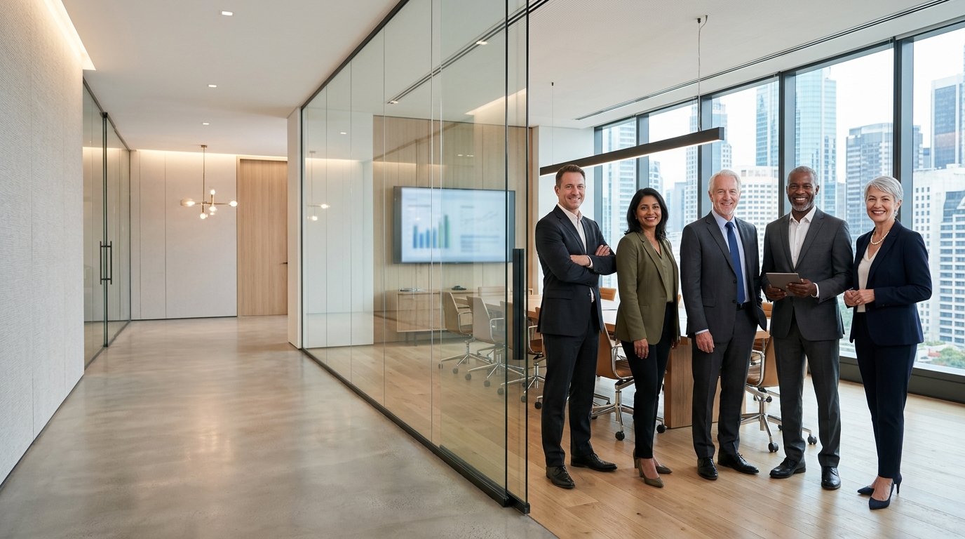 An international team collaborating during a hiring discussion